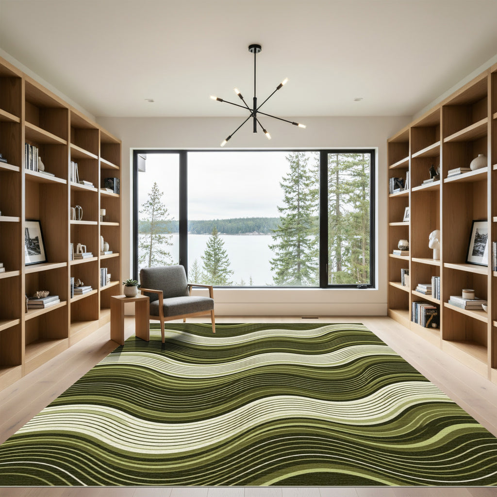 Olive Green Wave Stripe Rug