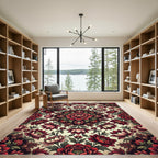 Crimson Peony Floral Medallion Garden Rug