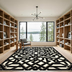 Black Monochrome Geometric Interlocking Grid Rug