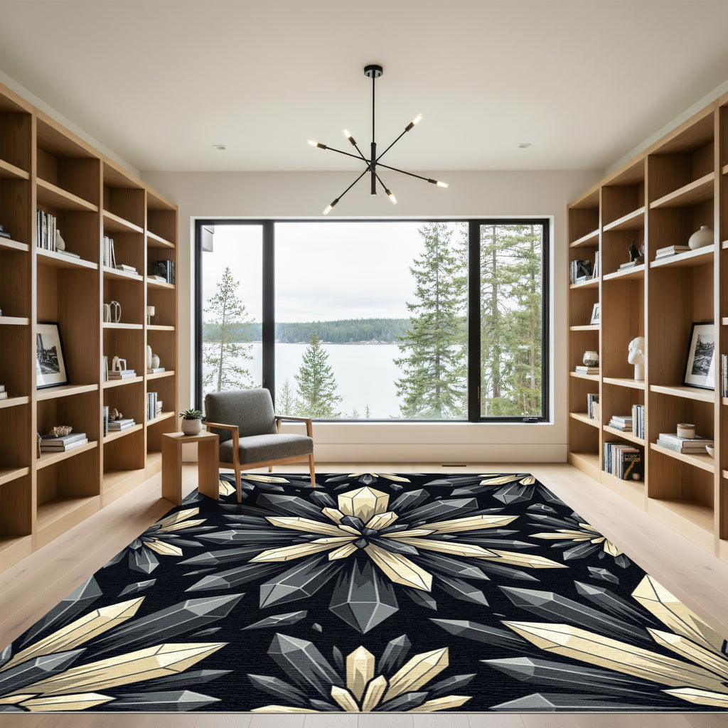 Monochrome Crystal Burst Geometric Art Rug