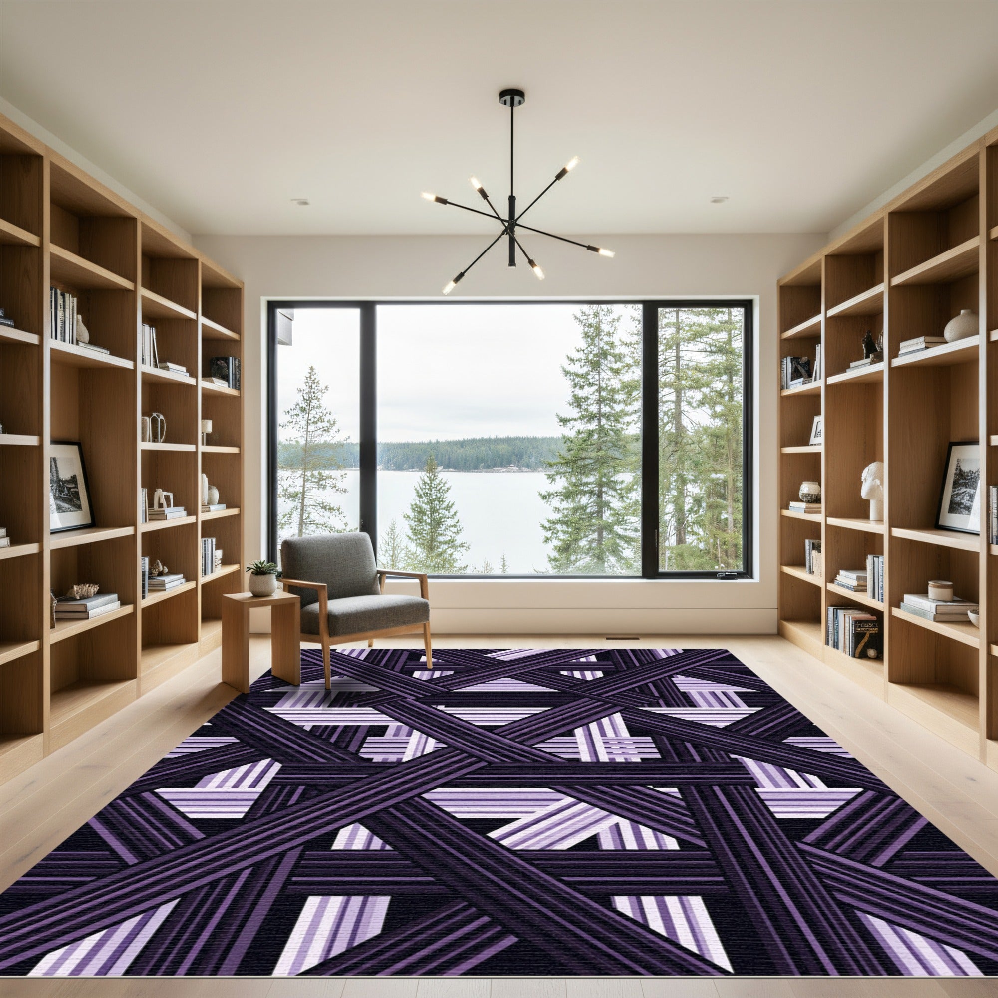 Woven Lavender Geometric Interlocking Bands Rug