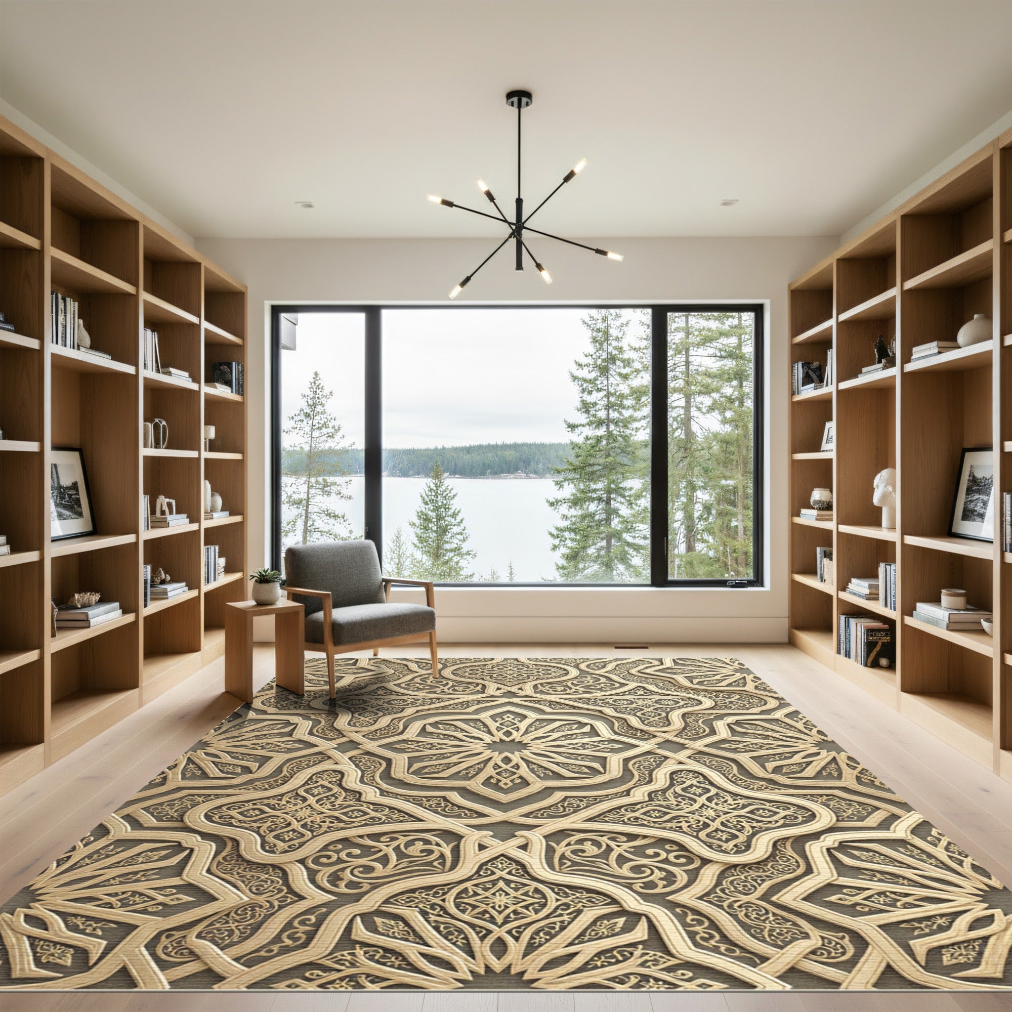 Gold Arabesque Geometric Starburst Rug