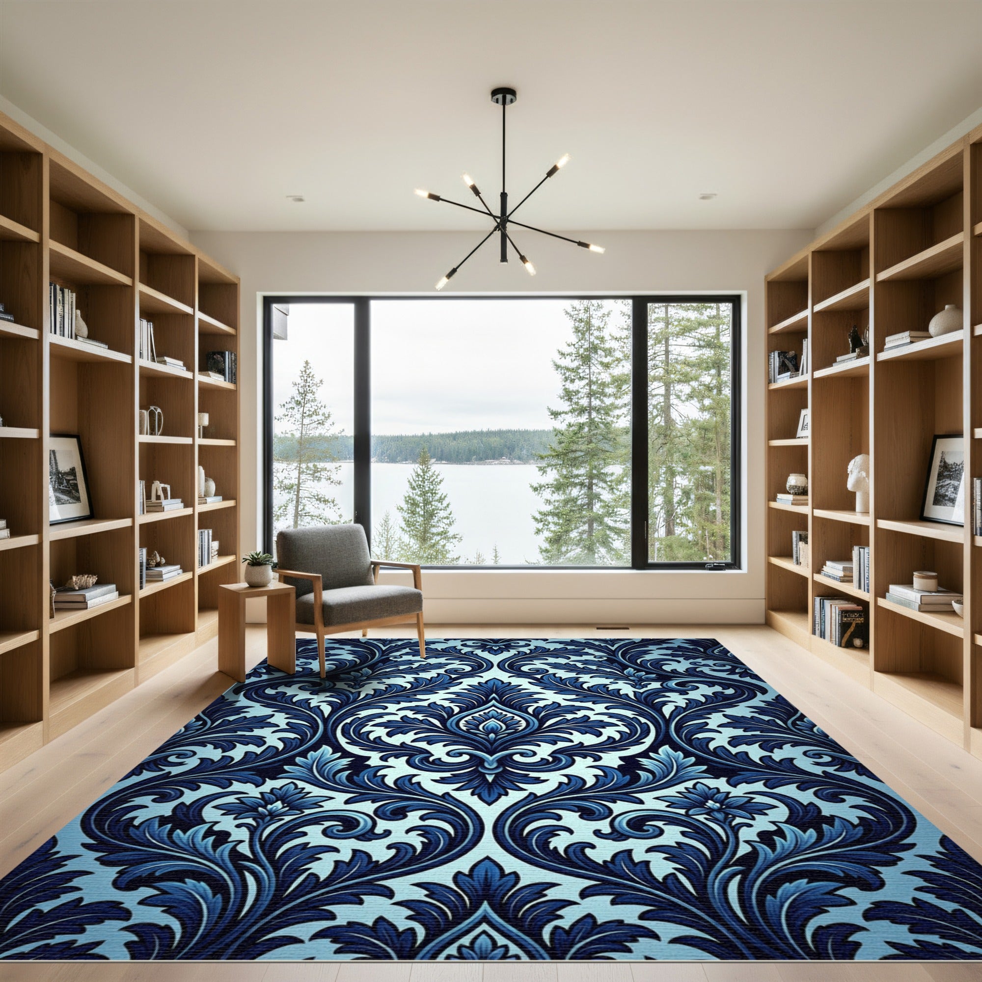 Deep Blue Ornamental Scroll Rug