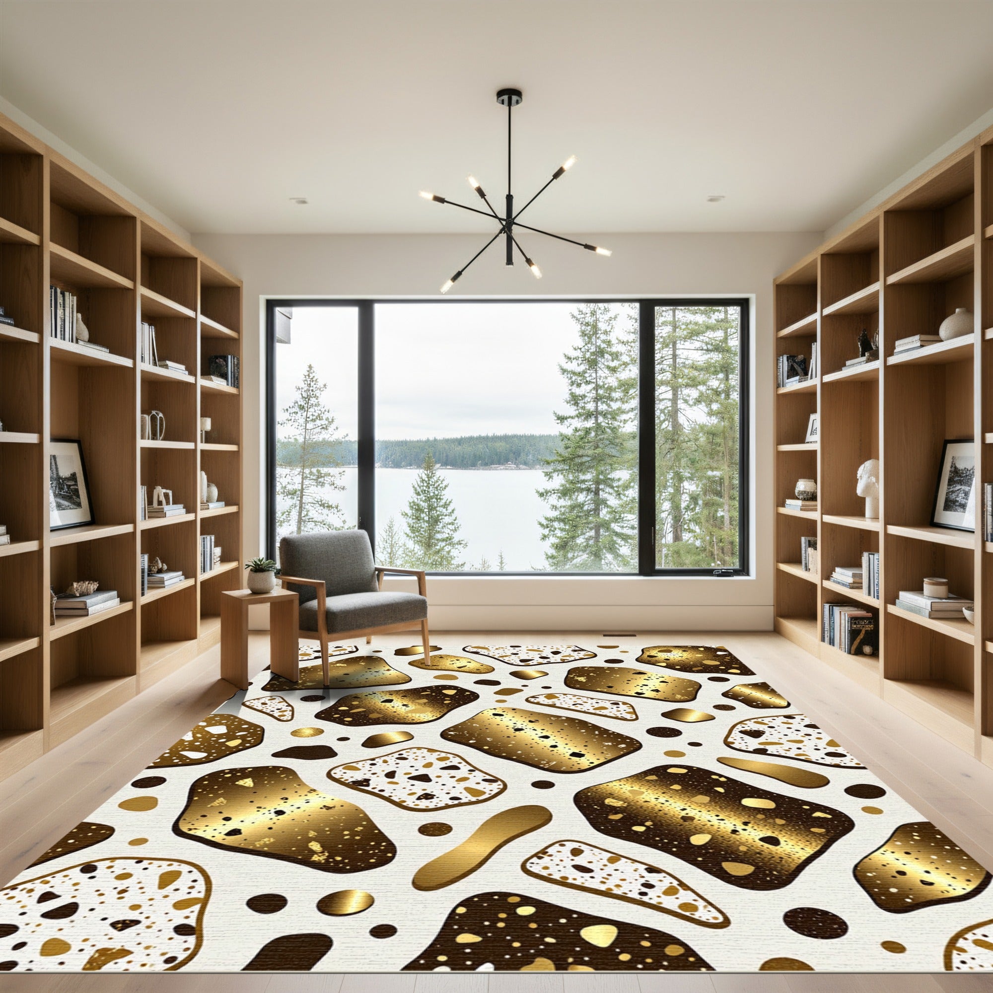 Gold Speckled Abstract Pebble Collage Rug