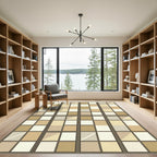 Soft Warm Neutral Square Grid Rug