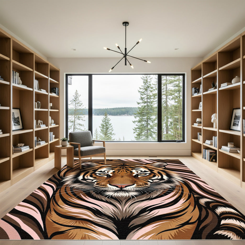 Fierce Tiger Face Swirling Stripes Rug