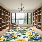 Yellow Blue Floral Clover Garden Rug