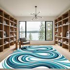 Fluid Teal Abstract Swirl Waves Rug