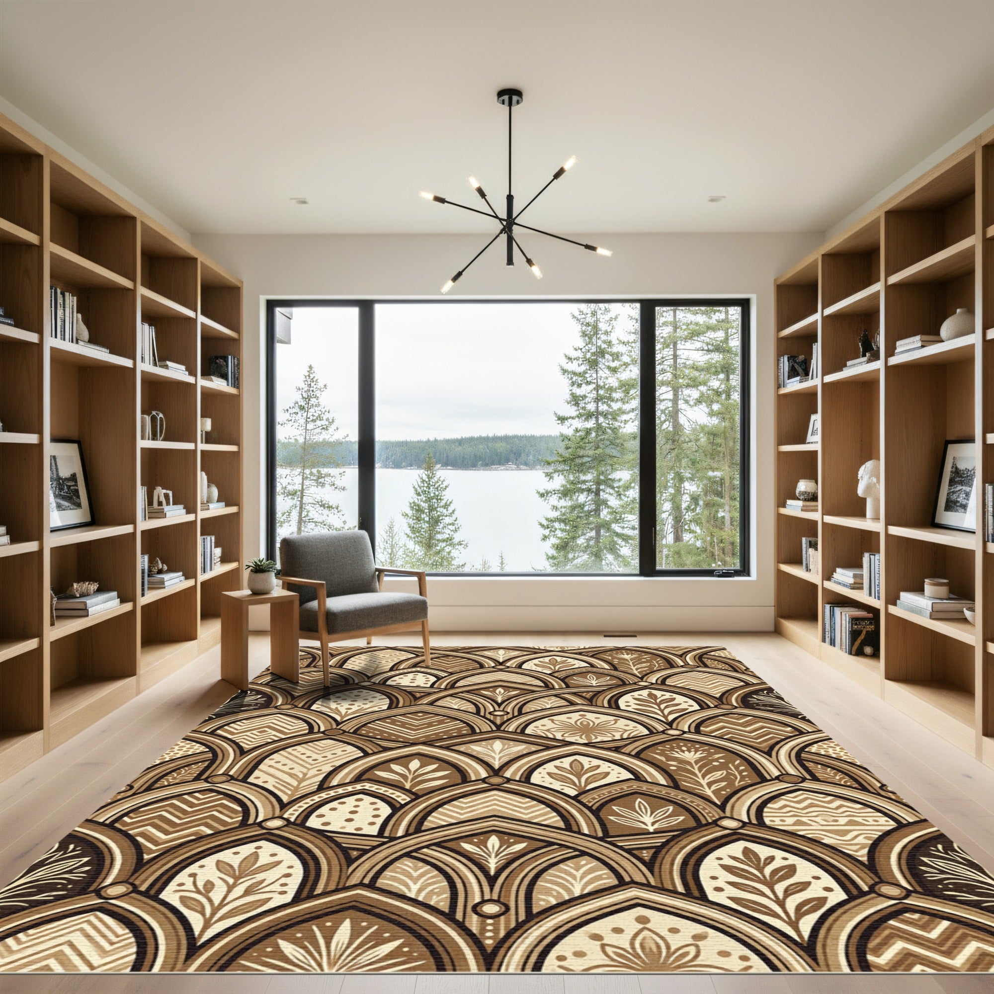 Earthy Brown Art Deco Arch Scallop Rug