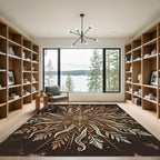 Earthy Gold Celestial Starburst Mandala Rug