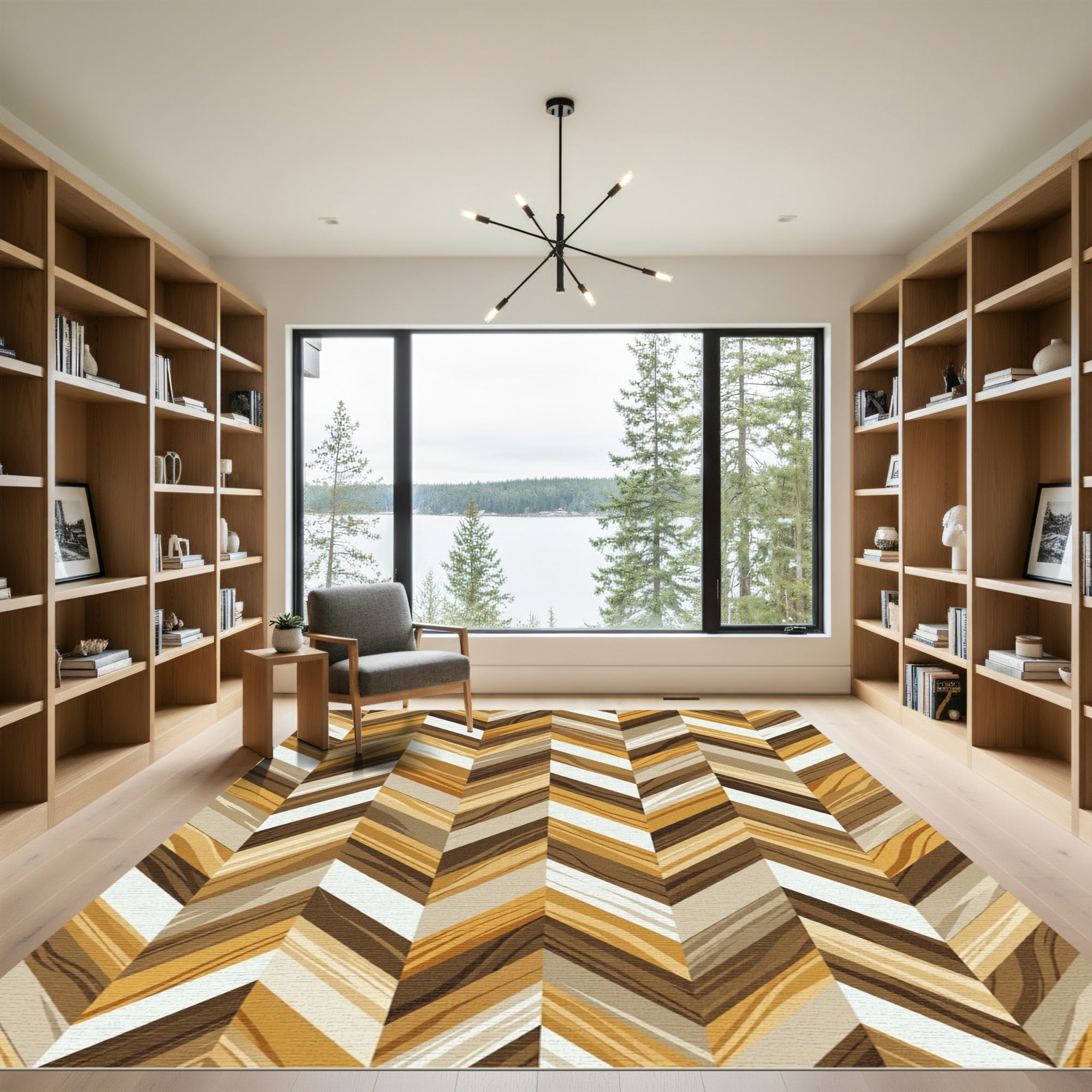 Modern Tonal Herringbone Wood Grain Rug