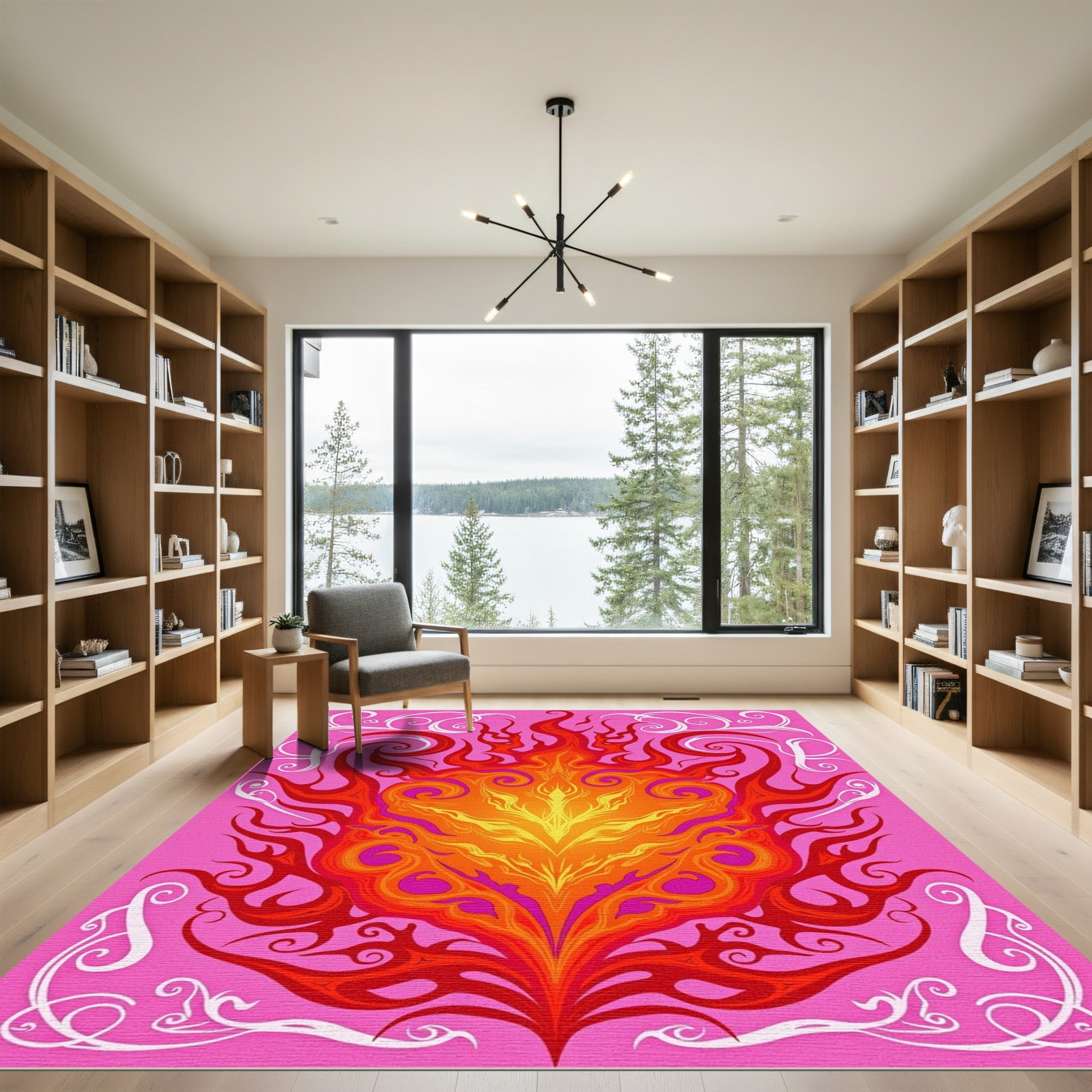 Vibrant Pink Fire Swirl Rug