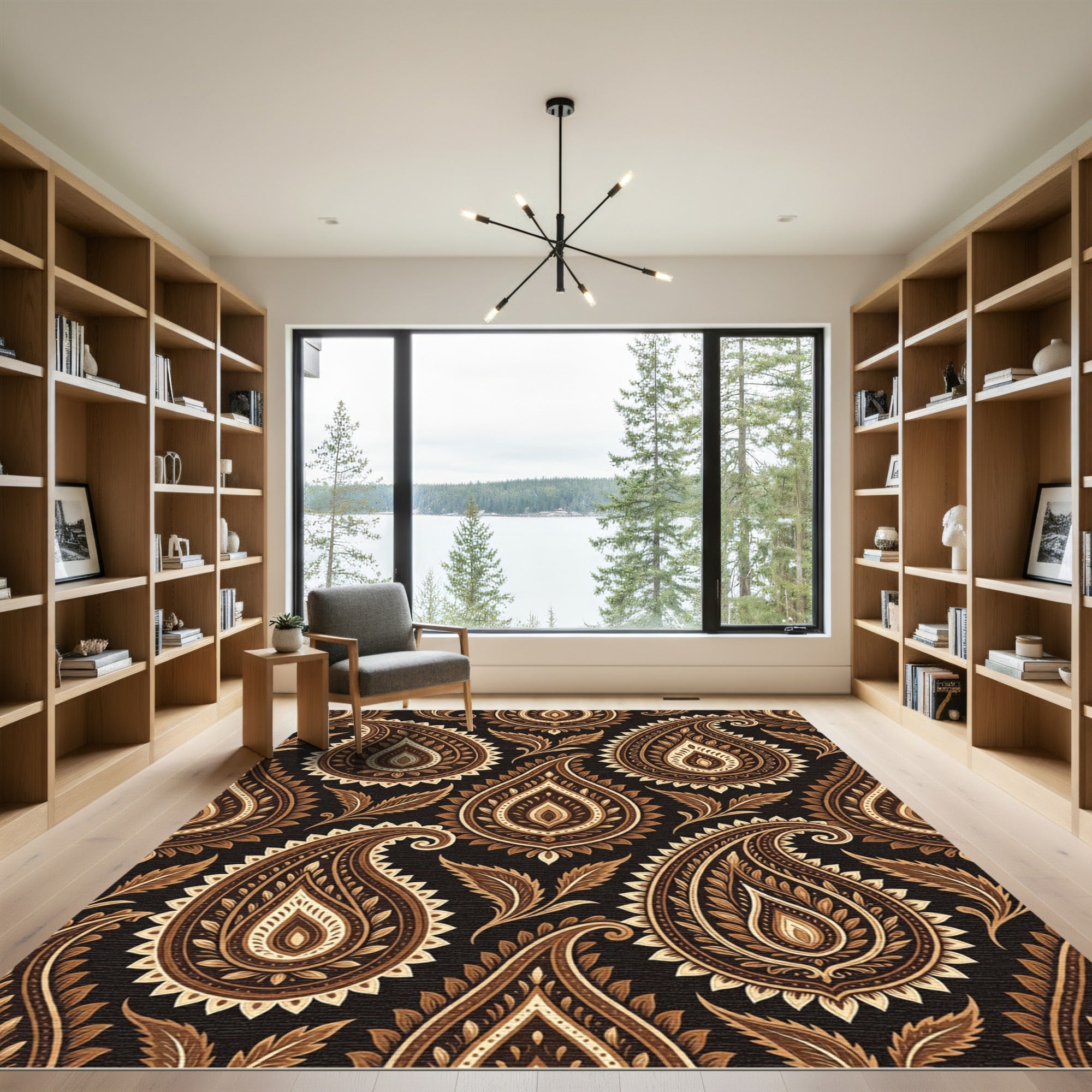 Rich Earthy Brown Paisley Medallions Rug