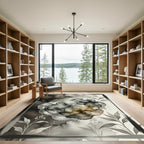 Monochrome Floral Ink Wash Art Rug