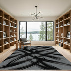 Charcoal Gray Abstract Ink Brush Strokes Rug