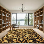 Golden Ornate Foliage Swirls on Bronze Rug