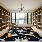 Dynamic Golden Cocktail Splashes Black Backdrop Rug