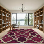 Deep Burgundy Floral Damask Lattice Rug