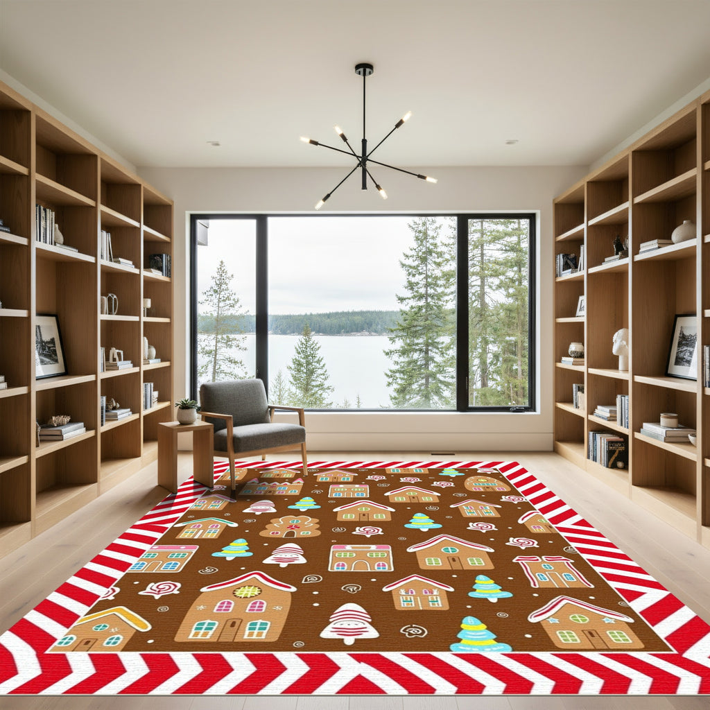 Sweet Gingerbread Village Christmas Houses Rug