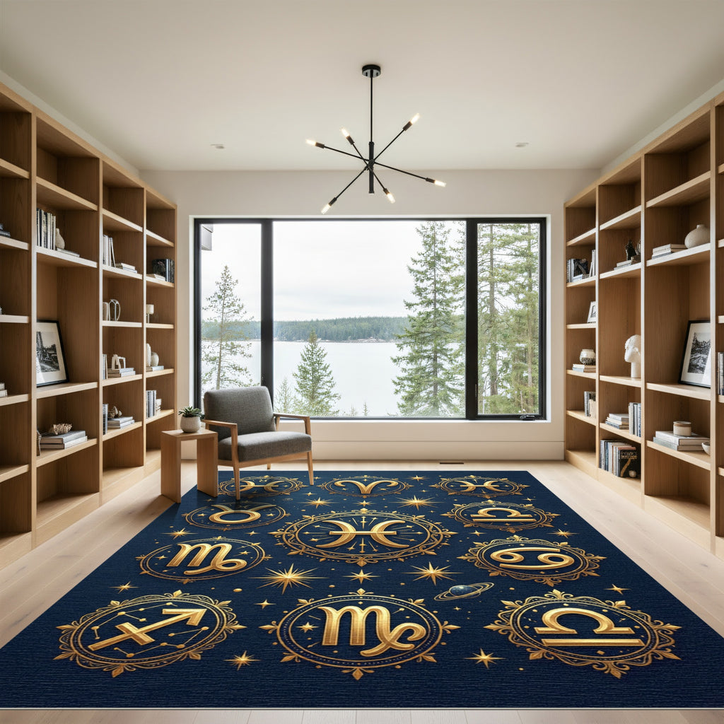 Golden Celestial Zodiac Astrology Art Rug
