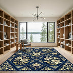 Vintage Navy Floral Lily Rose Rug