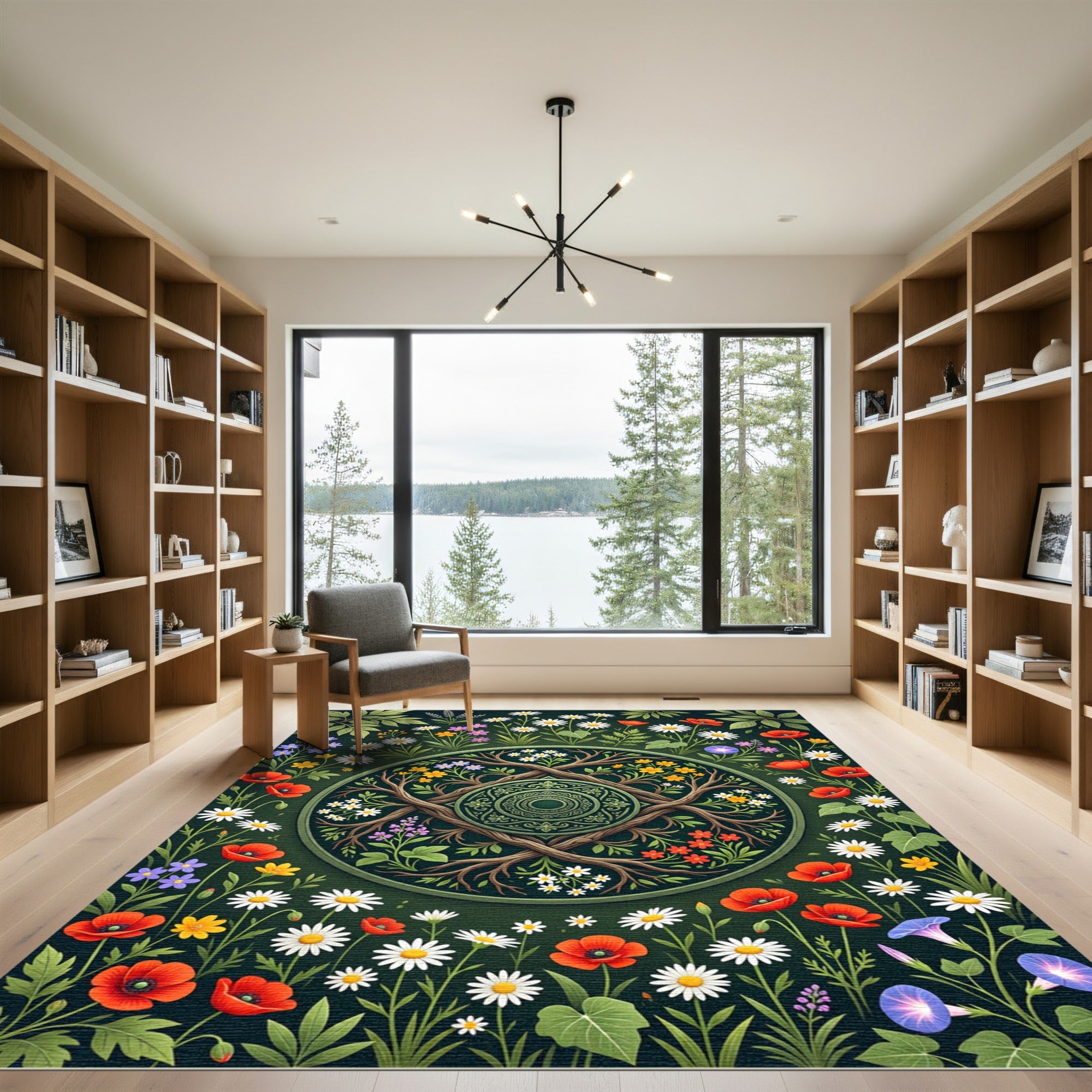 Enchanted Forest Meadow Floral Mandala Rug