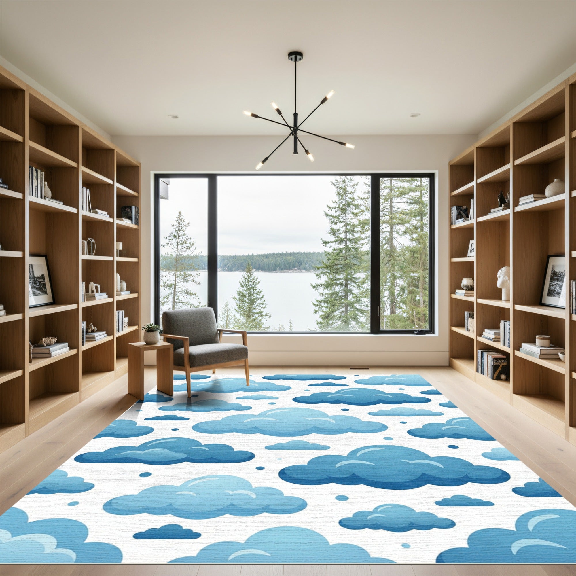 Playful Blue Floating Cloud Sky Rug