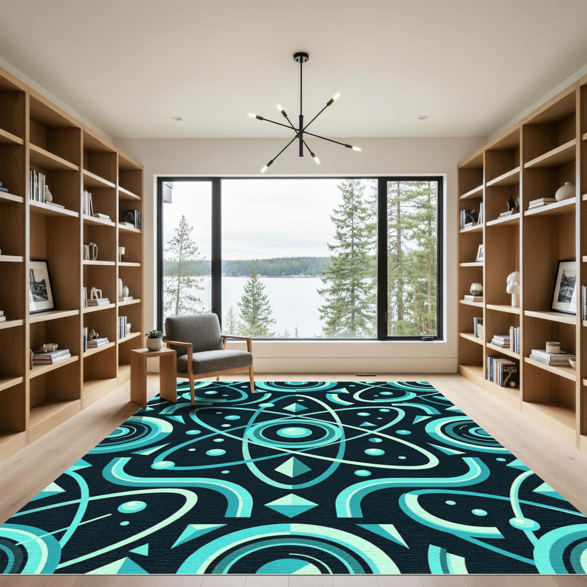 Teal Atomic Abstract Geometric Rug