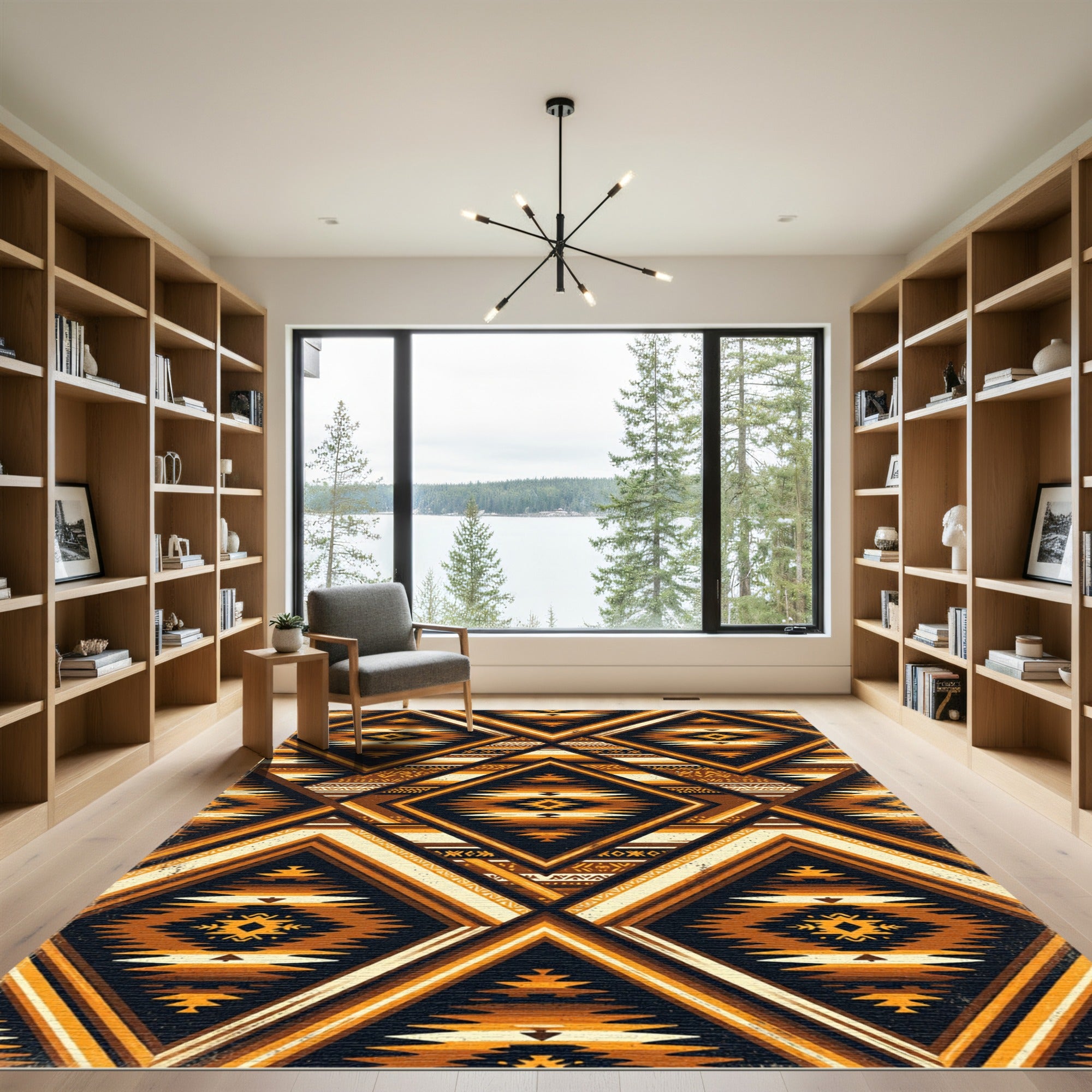 Earthy Amber Geometric Aztec Diamond Rug