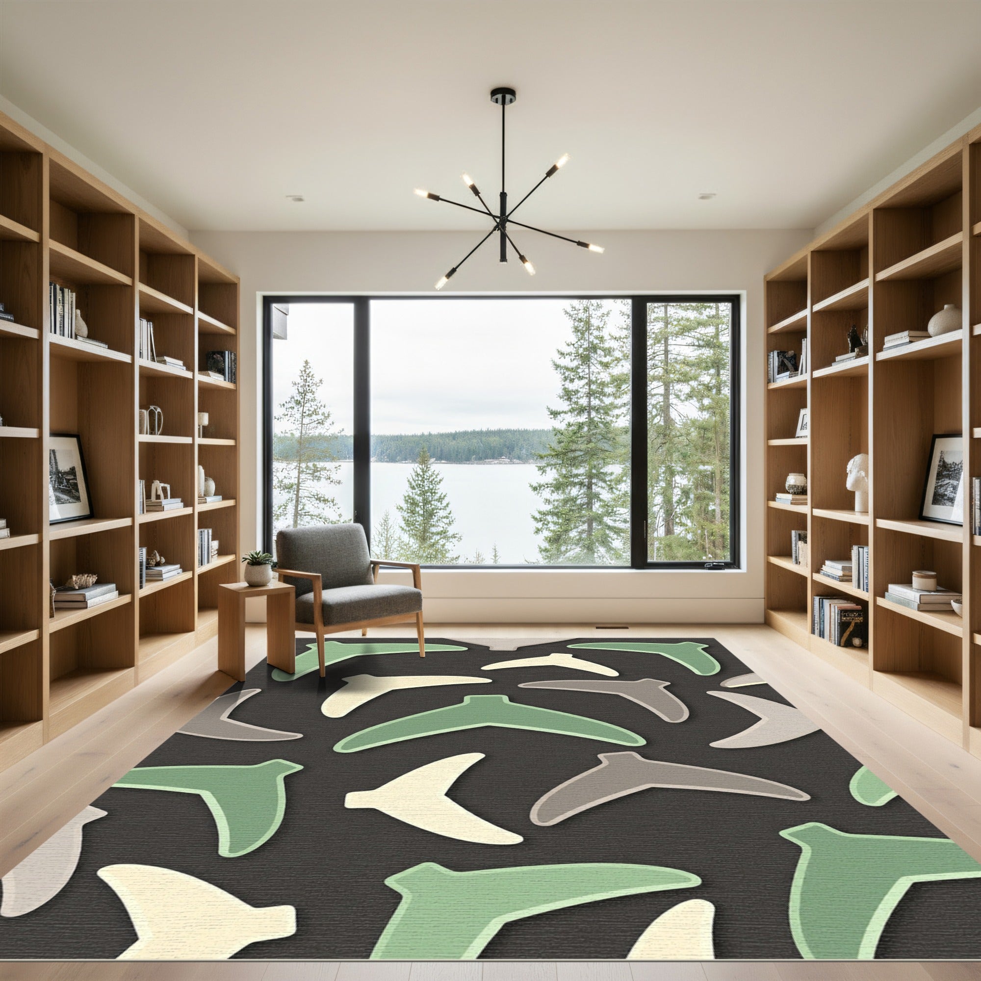 Sage and Cream Whale Tail Mosaic Rug