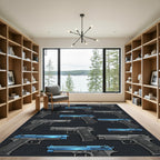 Modern Steel and Cobalt Handgun Arrangement Rug