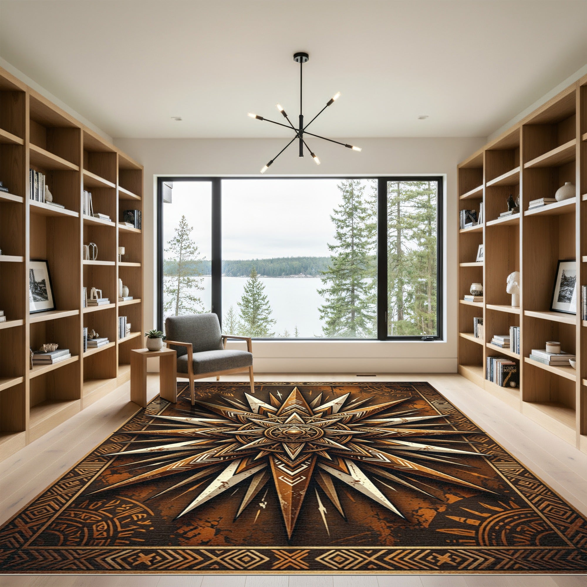 Celestial Gold Sunburst Geometric Area Rug