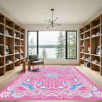 Vibrant Pink Blue Floral Medallion Rug