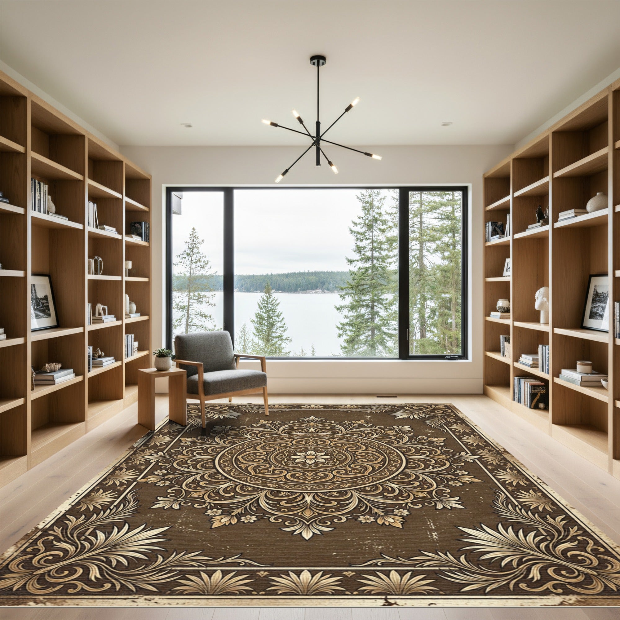 Ornate Dark Chocolate Floral Medallion Rug