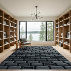 Modern Slate Geometric Rectangular Grid Rug