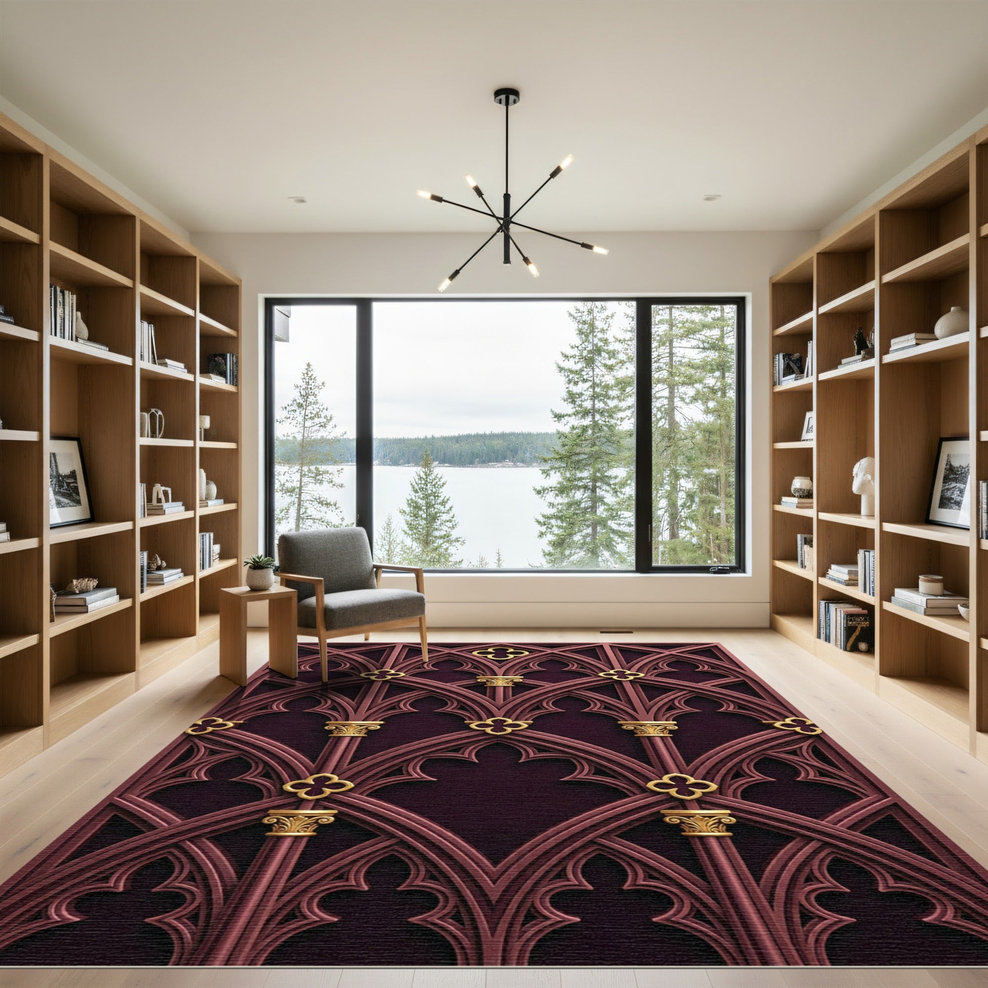 Rich Burgundy Gold Architectural Arches Rug