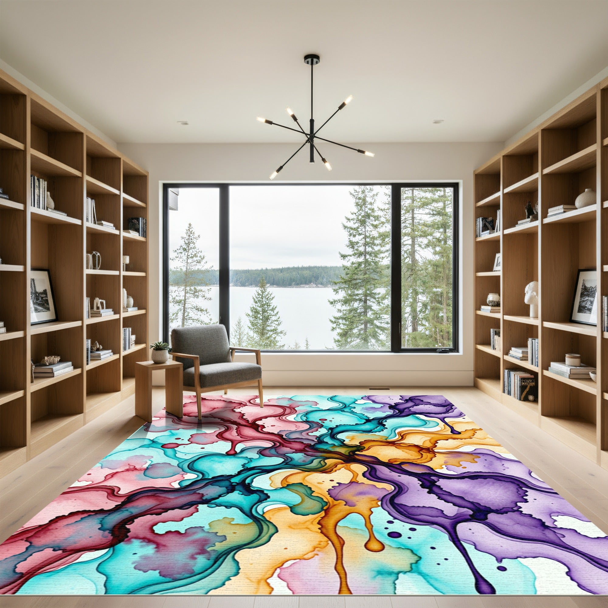 Vibrant Multicolor Fluid Abstract Wave Art Rug