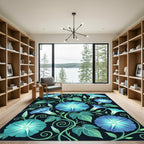Luminous Blue Morning Glory Botanical Rug