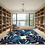Deep Teal Monstera Leaf Pattern Rug