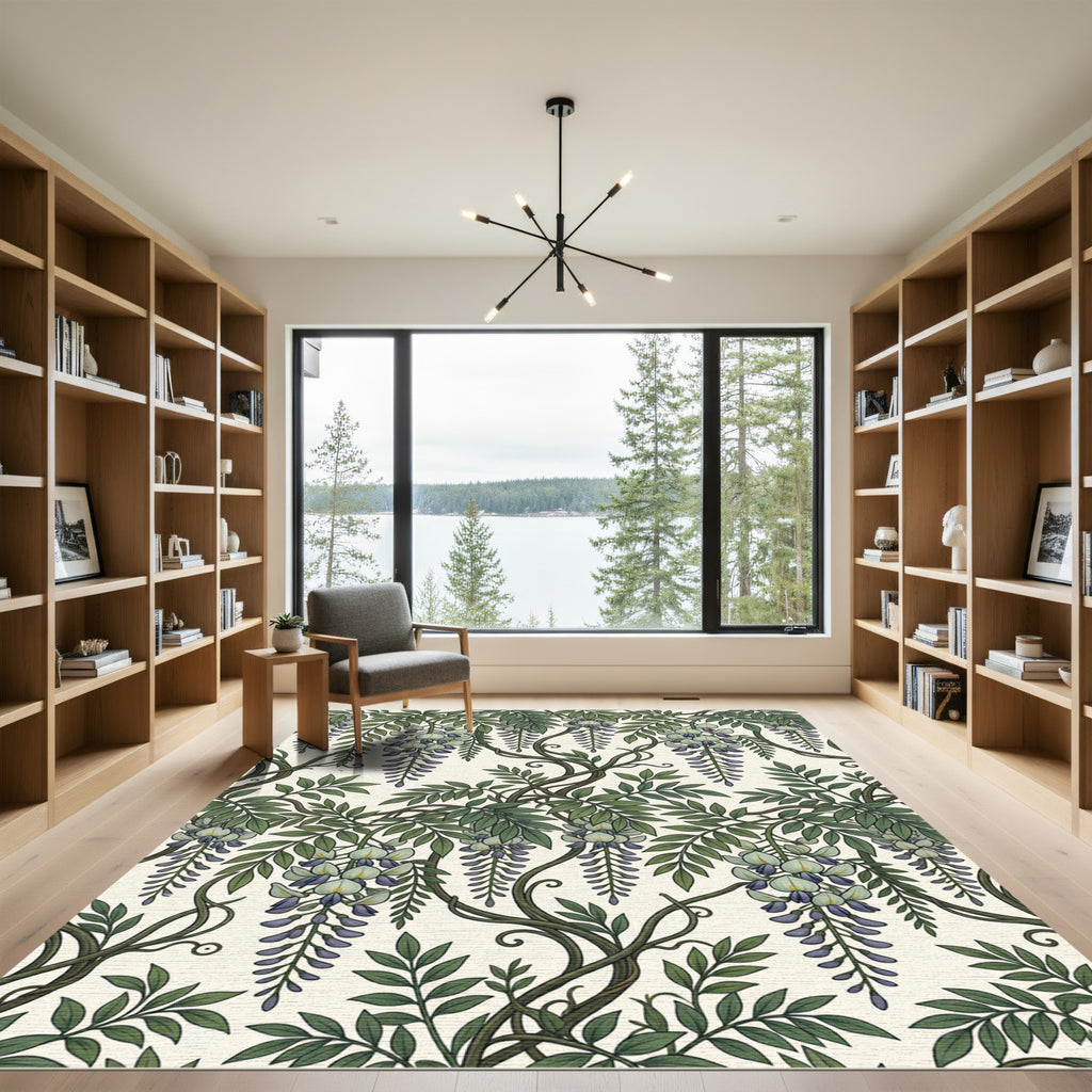 Elegant Wisteria Vine Botanical Cream Rug