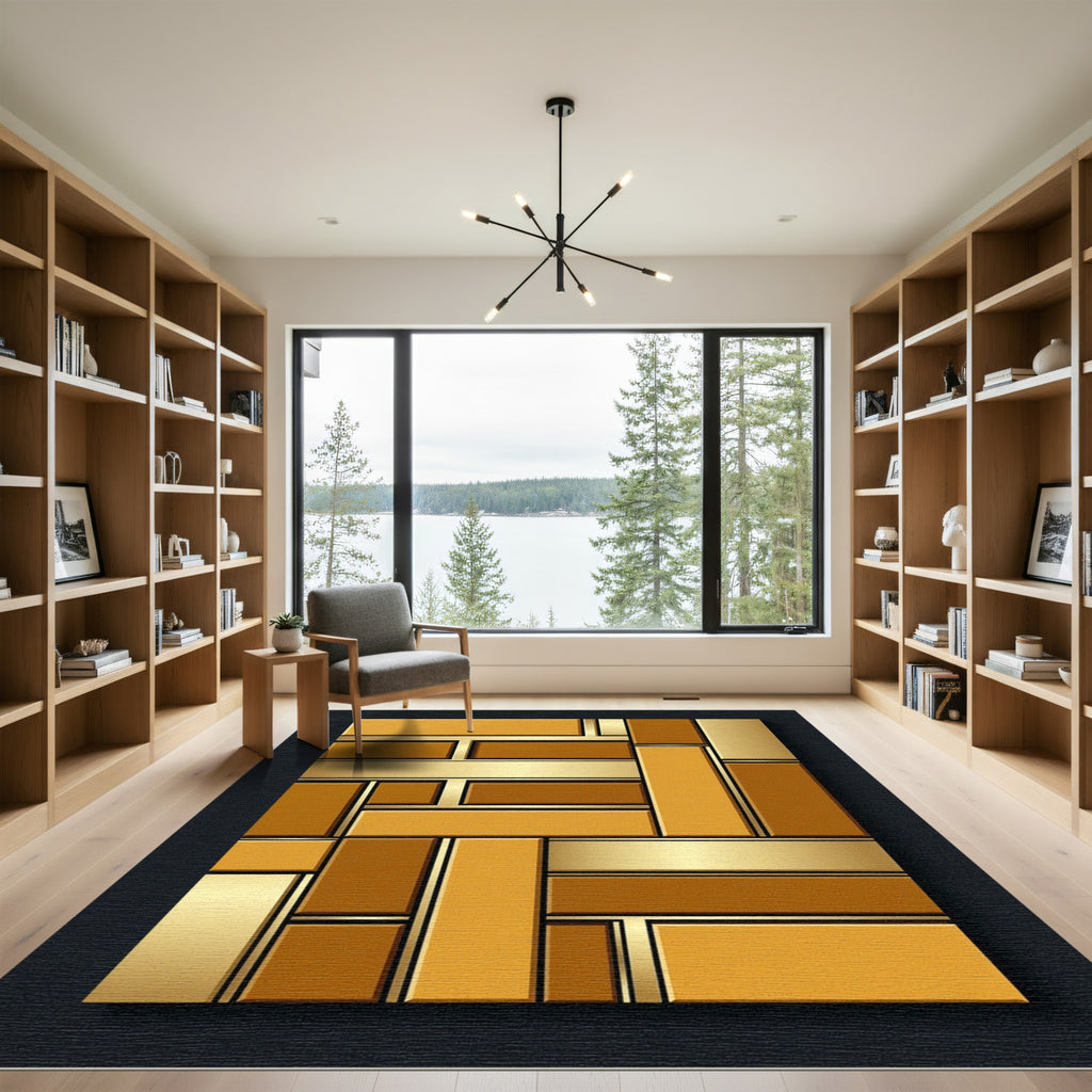 Modern Gold Amber Geometric Block Layering Rug