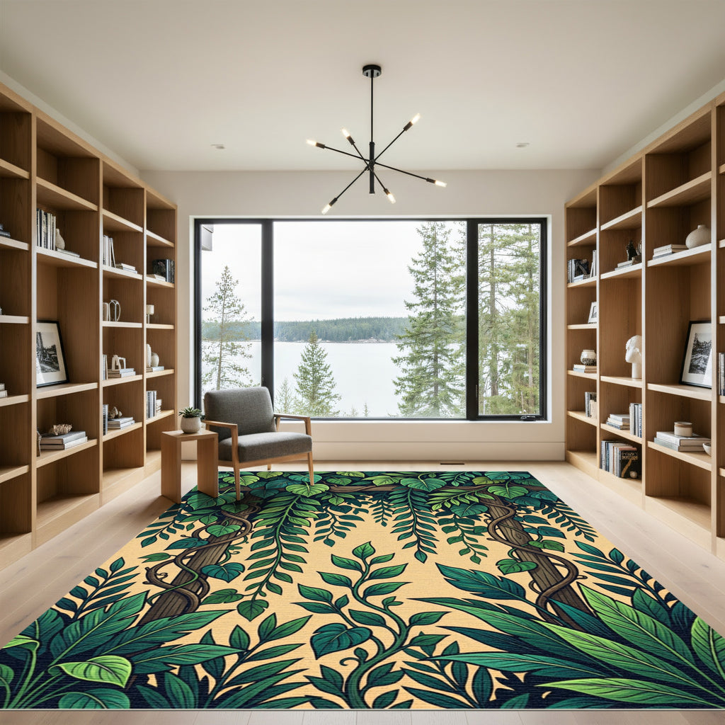 Lush Green Tropical Foliage Arch Rug