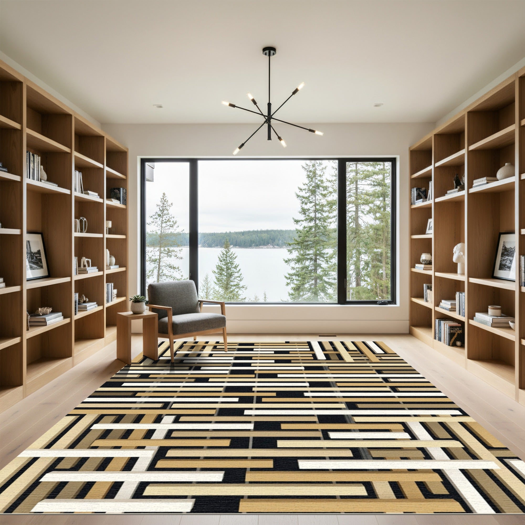 Textured Beige and White Latticework Rug