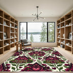 Crimson Floral Houses Heart Garden Rug