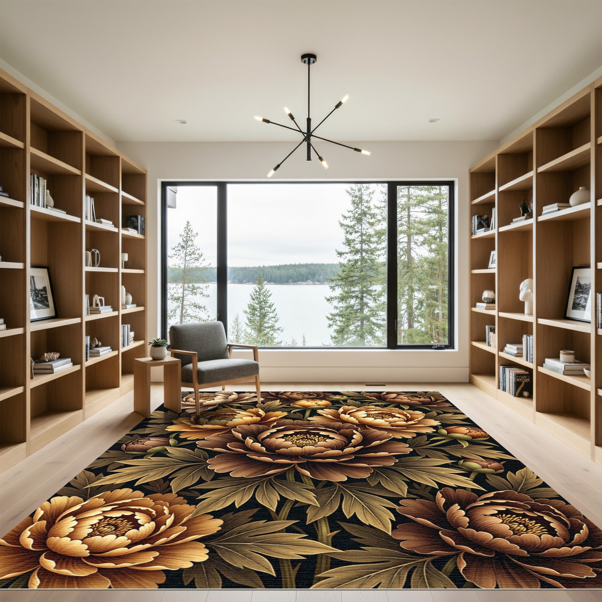 Elegant Sepia Peony Floral Arrangement Rug