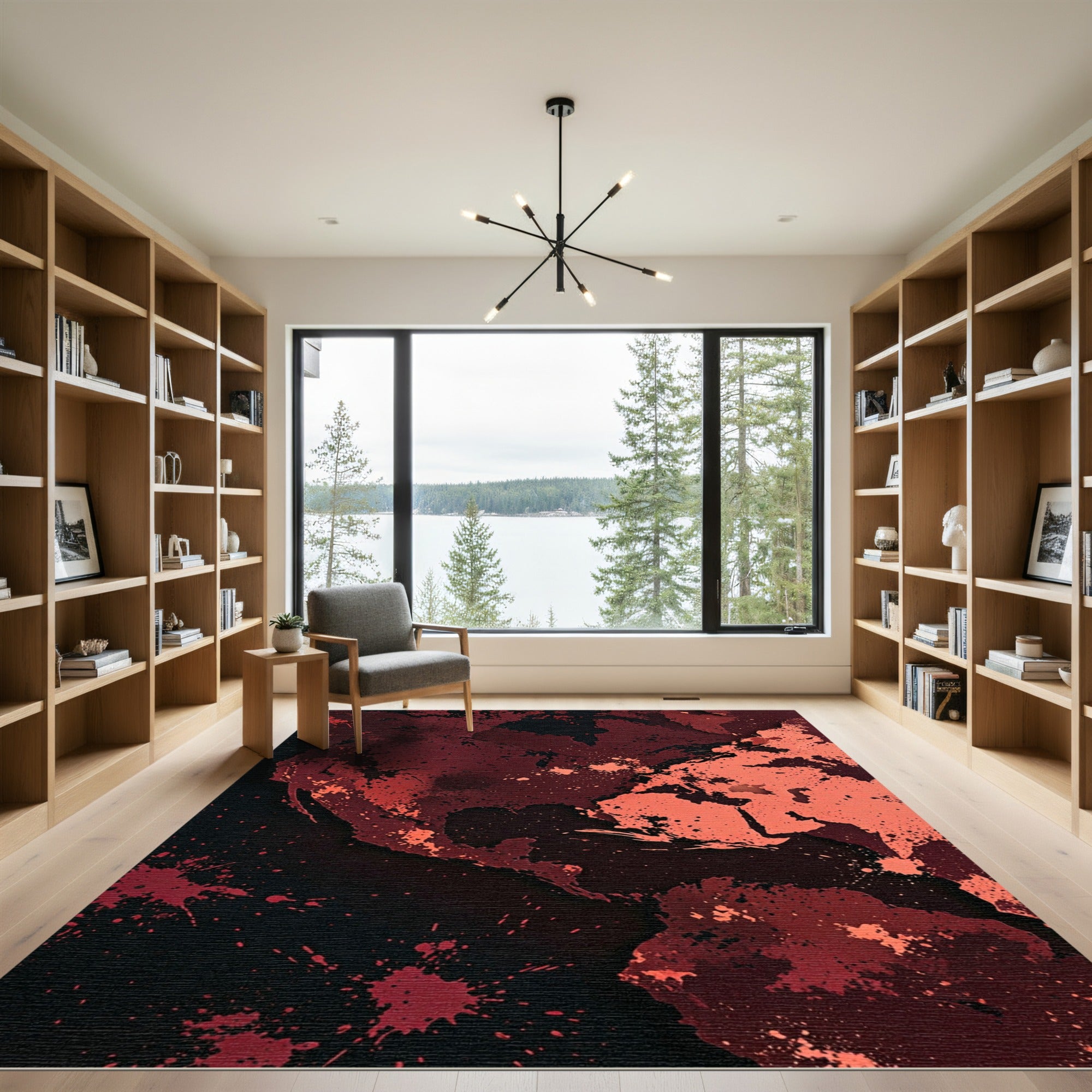 Crimson Splatter Abstract Earth Map Rug