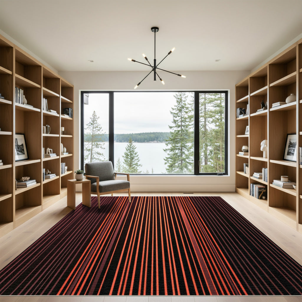 Crimson Orange Vertical Stripe Rug