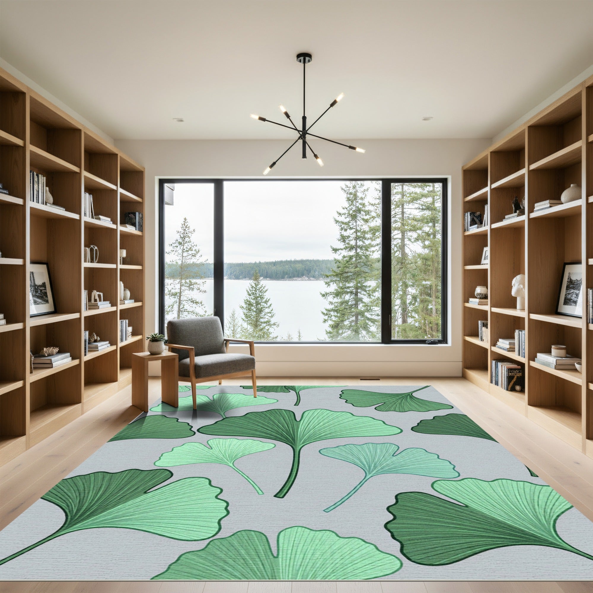 Green Ginkgo Leaf Pattern Rug