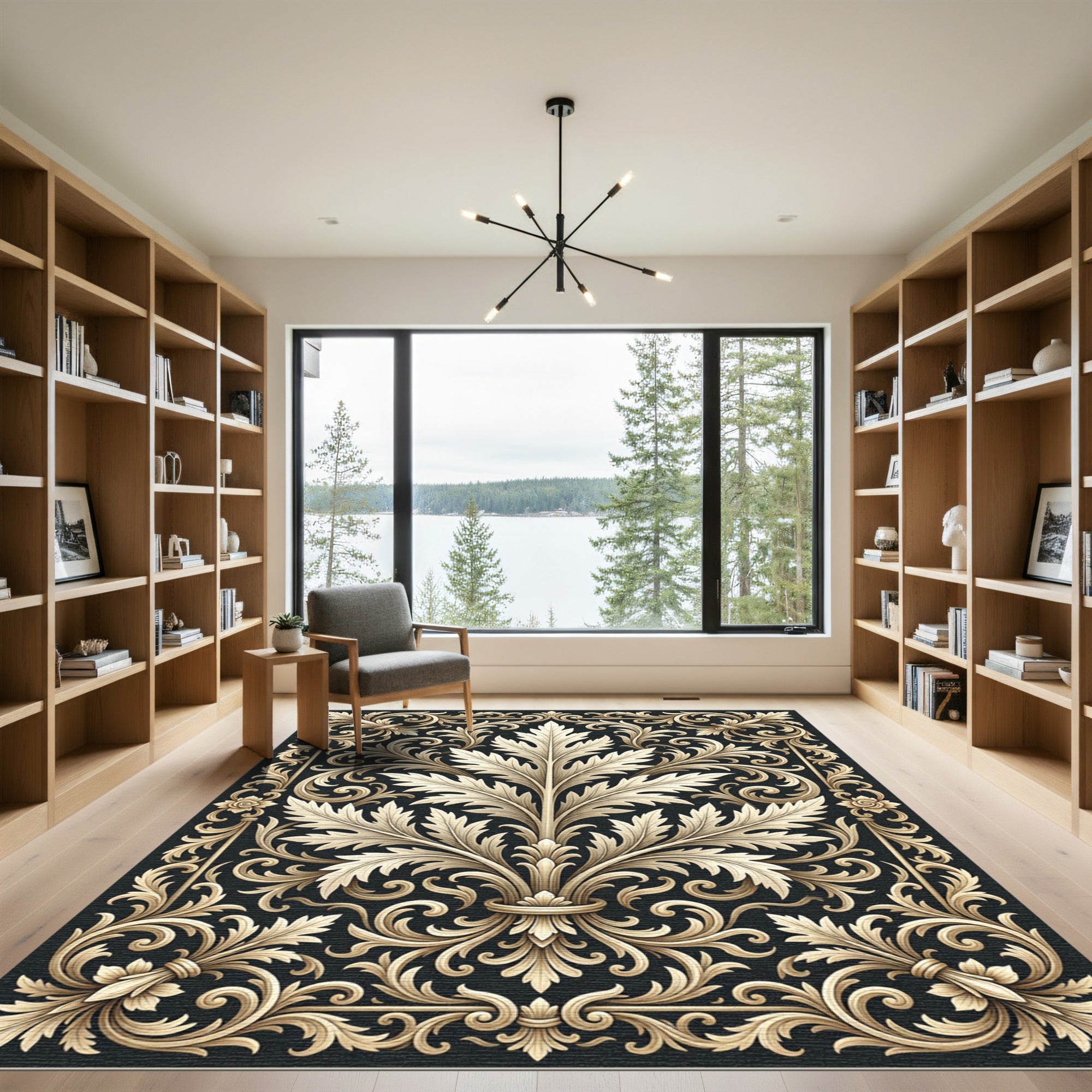 Ornate Acanthus Scrollwork Emblem Rug