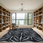 Modern Monochrome Botanical Starburst Art Rug